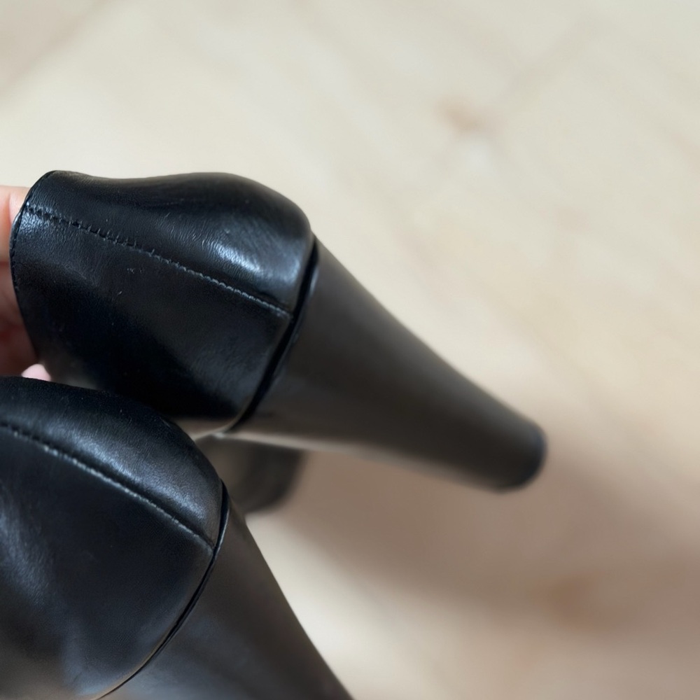 Vtg 90s Boutique 58 Black Leather Platform pumps Square Toe Fit 6,5-7 Italy New - Picture 3 of 5